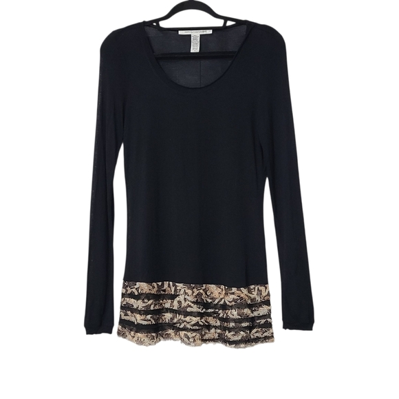 Diane Von Furstenberg Tops - Diane Von Furstenberg Akira Black/Animal Print Silk Blend Long Sleeve Top Size M